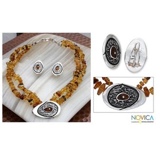 Sterling Silver Honey Sea Amber Jewelry Set (Mexico)