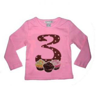 3rd Birthday Cupcake Long Sleeve Shirt in Pink and Brown