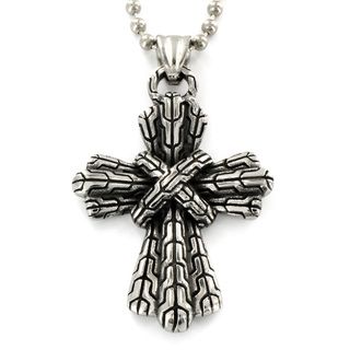 Stainless Steel Cast Pattern Bound Cross Necklace