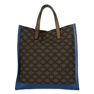 Celine Dark Brown/Royal Blue Canvas/Leather Oversize Shopper Bag