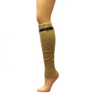 Beige Knit Leg Warmers With Adjustable Skinny Belt Trim