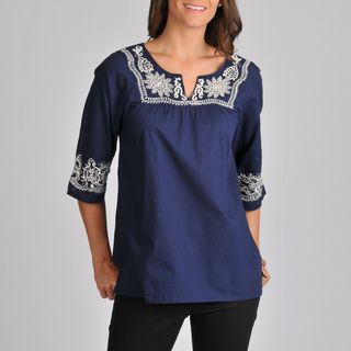 La Cera Womens Embroidered 3/4 Sleeve Top