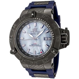 Invicta Mens Subaqua Blue Mother of Pearl Dial Blue Rubber Watch