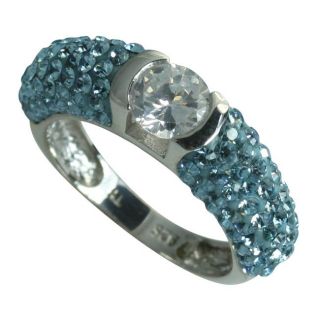 Sterling Silver Clear and Blue Crystal Ring