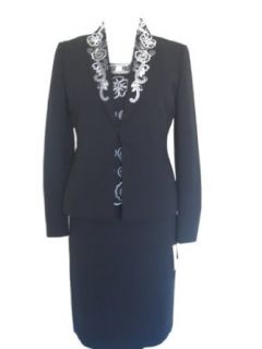 KASPER Embroidery/Beaded 3PC Jacket/Skirt/Cami Suit BLACK