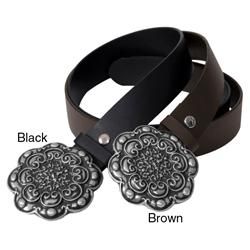 Journee Collection Womens Filigree Detail Metal Buckle Leather Belt