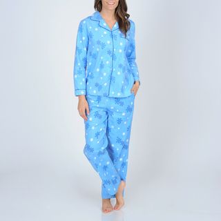 La Cera Womens Snowflake Print Flannel Pajama Set