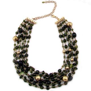 Handmade Brass and Olive Glass Bead Necklace (India)