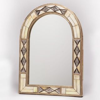 17 Inch x 13 Inch Hand Carved Bone Mirror (Morocco)