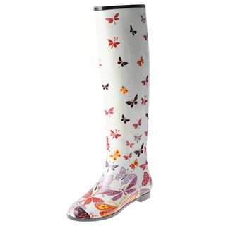 Henry Ferrera Womens Knee high Butterfly Printed Rubber Rain Boots