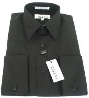 Mens Modena Solid Black French Cuff Dress Shirt Clothing
