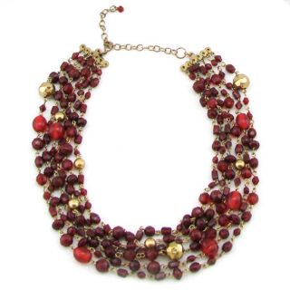Handmade Brass and Burgundy Glass Bead Necklace (India)