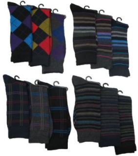 Mens Pattern Dress Socks, 12 Pair, Pattern Variety, Size