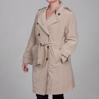 London Fog Womens Plus Size Tan Belted Trench Coat