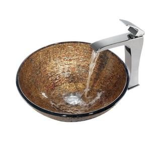 Vigos Textured Copper Vessel Sink and Square edged Faucet Combo