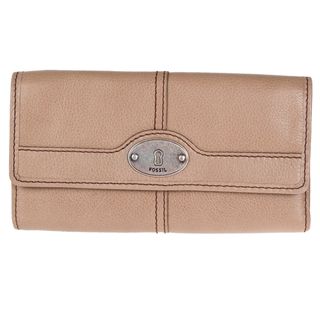 Fossil Womens Vintage Taupe Leather Tri fold Clutch Wallet