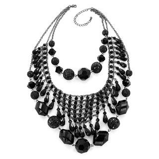 Multi chain Black Bead Layered Bib Necklace