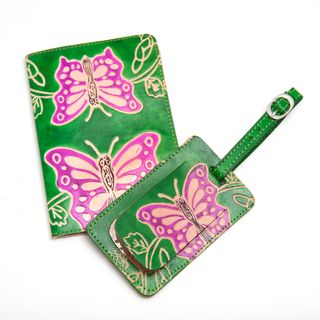 Butterfly Leather Luggage Tag & Passport Holder Travel Set (India