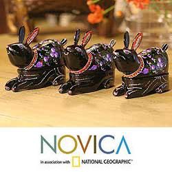 Set of 3 Lacquered Wood Violet Bunnies Boxes (Thailand) Today $29