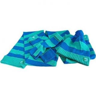 Turquoise Striped 3 Piece Hat Scarf & Glove Set Clothing