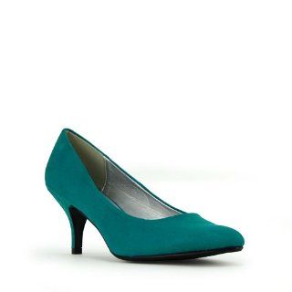  City Classified Womens Orane Deep Teal Low Heel Pump Shoes