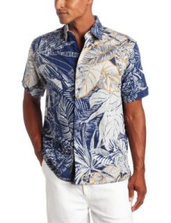 Cubavera Mens Short Sleeve Yarn Dye Slub Print Shirt