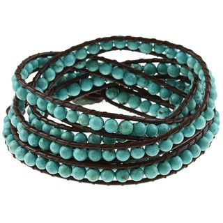 Turquoise Magnesite Leather Wrap Bracelet