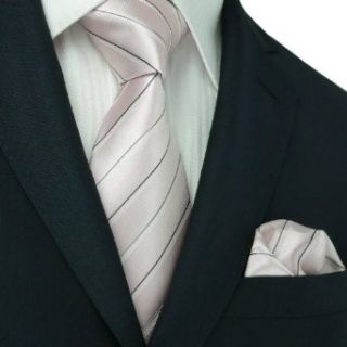 Mens Light Pink And Black Stripes 100% Silk Tie