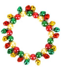 New Red Green & Gold Faux Pearl Jingle Bells Bracelet