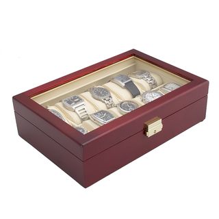 Glossy Rosewood Finish 10 watch Display Storage Case