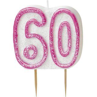 60 ans   Achat / Vente DECO ANNIVERSAIRE Bougie anniversaire rose 60