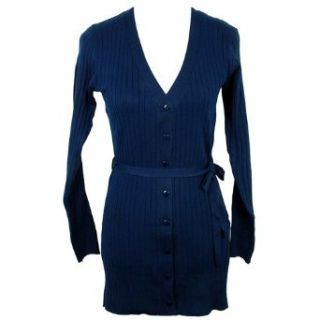 Navy Blue Classic Long Ribbed Cardigan Sweater Clothing