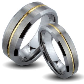 Tungsten Carbide Two tone Goldplated Center Groove His and Her Wedding