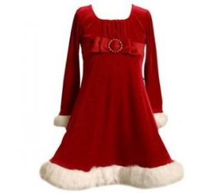 Bonnie Jean Girls Red Velvet Sparkling Santa Dress with