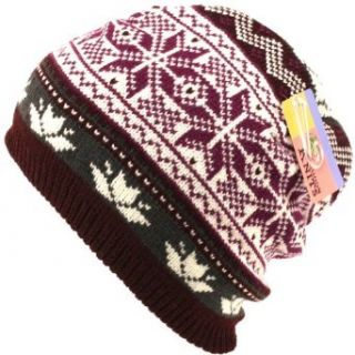 Snow Flake 2 ply Knit Ski Beanie Skull Winter Hat Brown