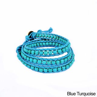 Flirty Red Turquoise Triple Wrap Leather Bracelet (Thailand