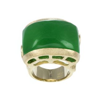 Rivka Friedman Goldtone Green Quartzite Bold Scroll Design Ring