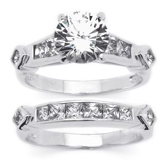 Ultimate CZ Platinum over Silver 2 piece Cubic Zirconia Wedding Ring