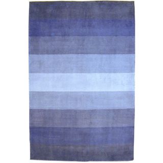 Hand tufted Blue Stripes Wool Rug (8 x 10)
