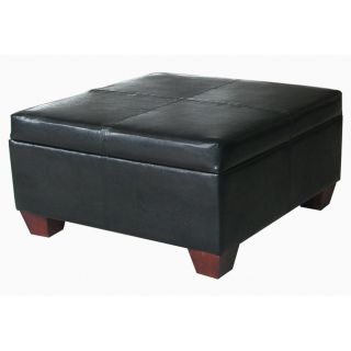 Black Leather Square Storage Bench Ottoman Coffee Table