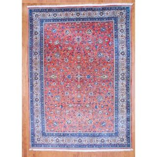 Persian Hand knotted Peach/ Ivory Sarouk Wool Rug (82 x 113