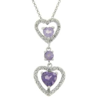 Sterling Silver Amethyst and Diamond Accent Double Heart Drop Necklace