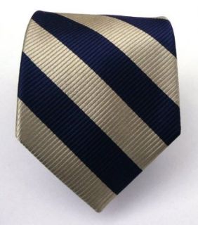 100% Silk Woven Navy and Light Champagne Striped Tie