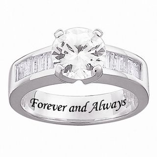 Sterling Silver Engraved Cubic Zirconia Wedding style Ring
