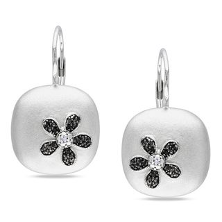 Miadora Sterling Silver Black and White Diamond Earrings
