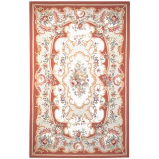 Hand hooked Aubusson Ivory/ Rose Wool Rug (89 x 119)