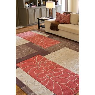 Hand tufted Brown Floral Squares Rug (8 x 11)