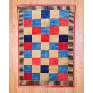 Afghan Hand knotted Vegetable Dye Red/ Light Blue Wool Rug (5 x 72