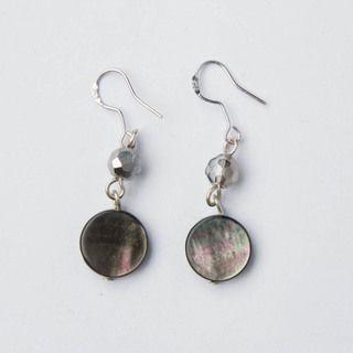 Sterling Silver Grey Mother of Pearl and Crystal Drop Earrings (China