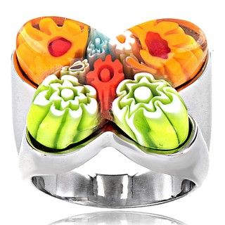 Stainless Steel Multicolored Glass Cocktail Ring